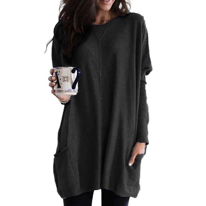 Damen Pullover Langarm Casual Baumwolle mit Taschen 0