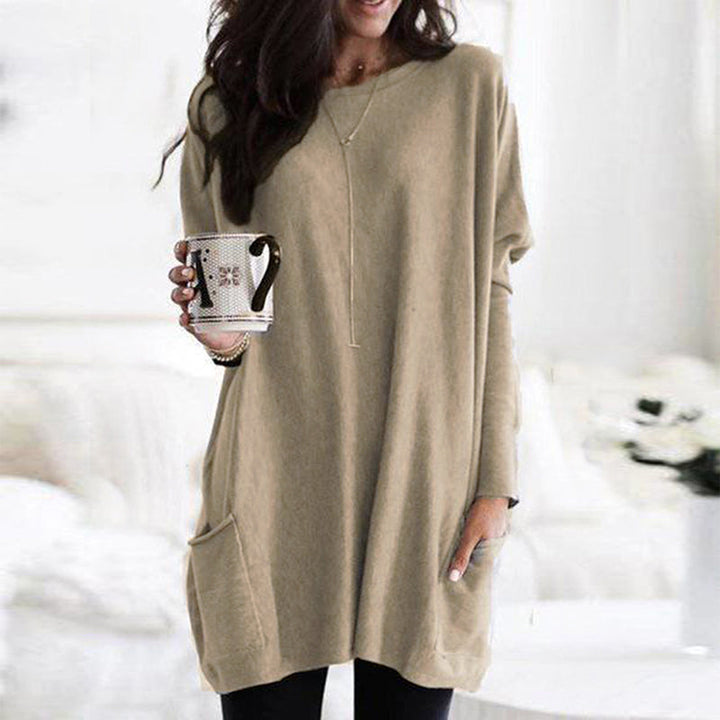 Damen Pullover Langarm Casual Baumwolle mit Taschen 4
