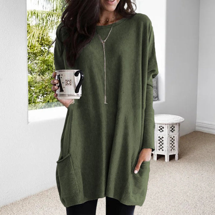 Damen Pullover Langarm Casual Baumwolle mit Taschen 6