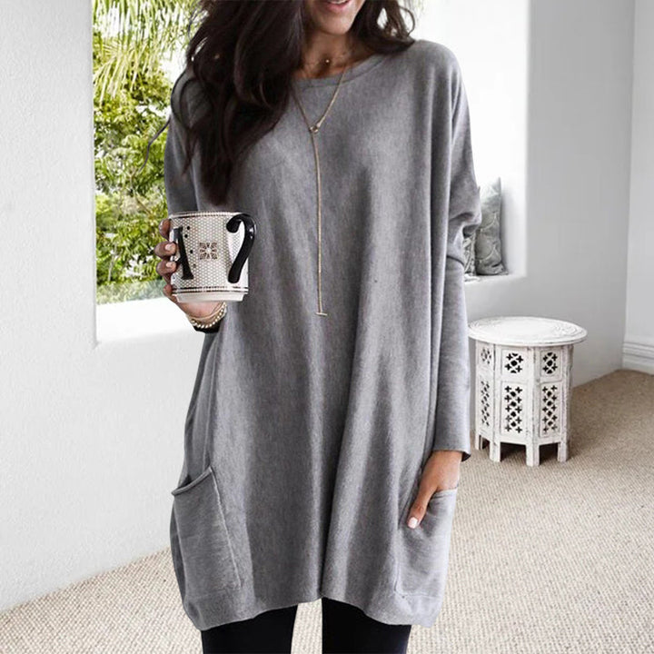 Damen Pullover Langarm Casual Baumwolle mit Taschen 7