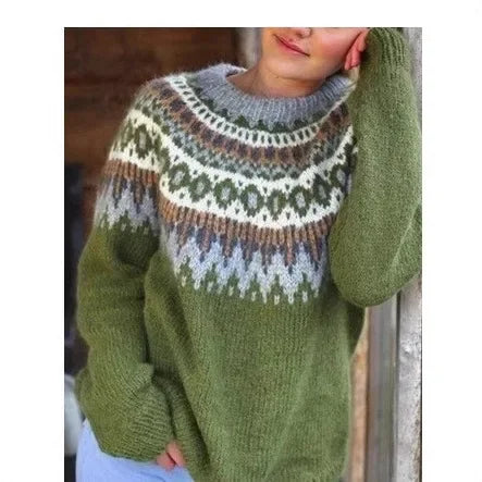 Damen Pullover Rundhals Farbblock Strickpullover 1