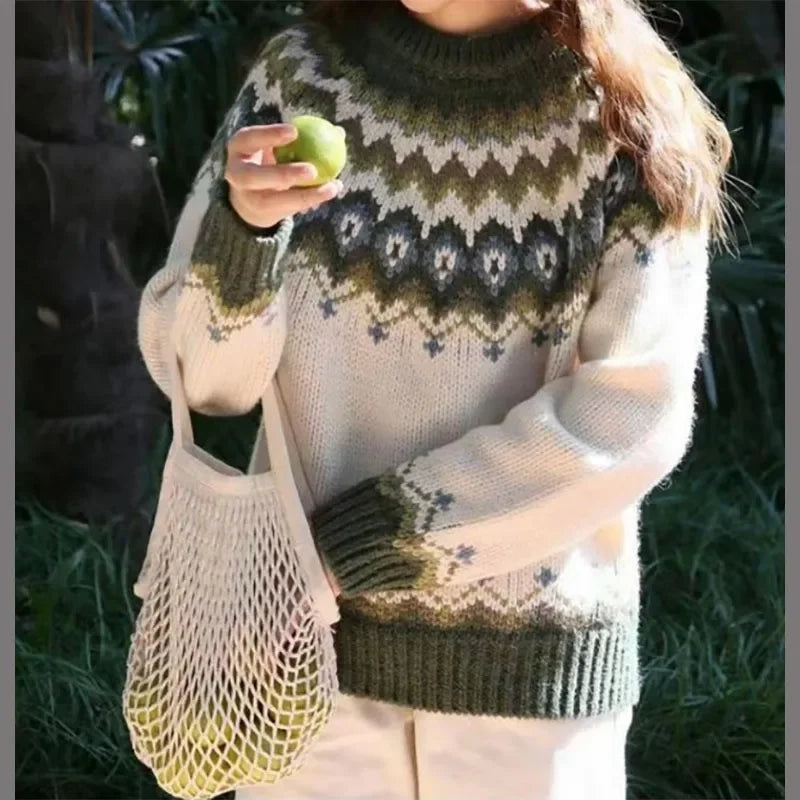 Damen Pullover Rundhals Farbblock Strickpullover 3