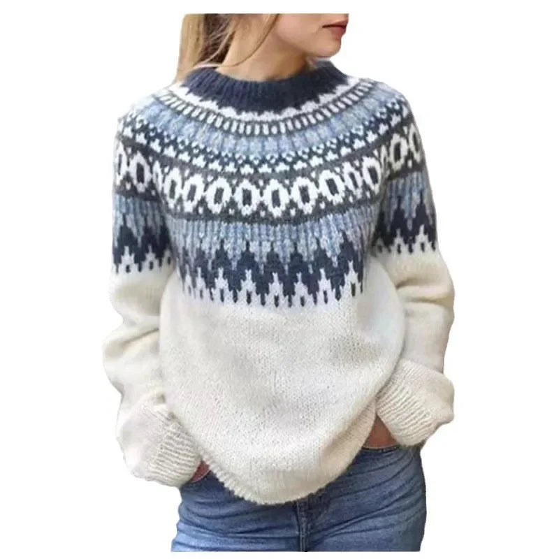 Damen Pullover Rundhals Farbblock Strickpullover 4