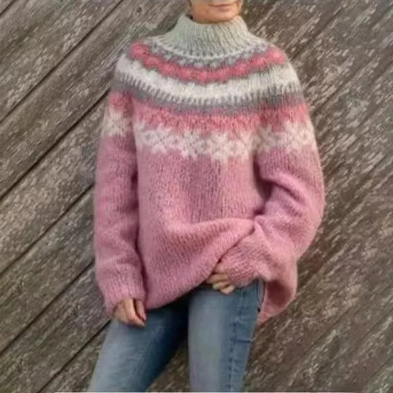 Damen Pullover Rundhals Farbblock Strickpullover 8