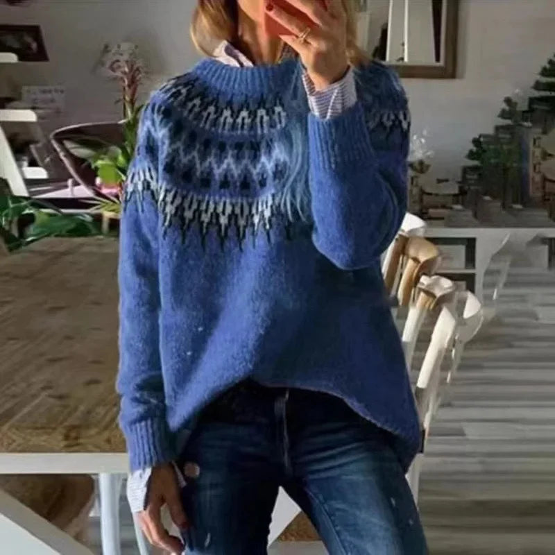 Damen Pullover Rundhals Farbblock Strickpullover 9