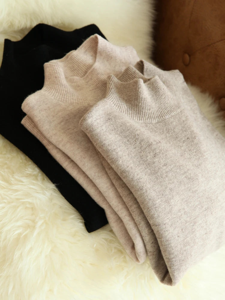Damen Pullover Turtleneck Strick Langarm Warm 0