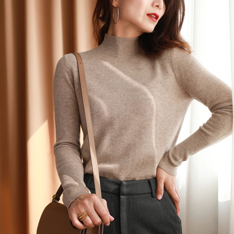 Damen Pullover Turtleneck Strick Langarm Warm 10