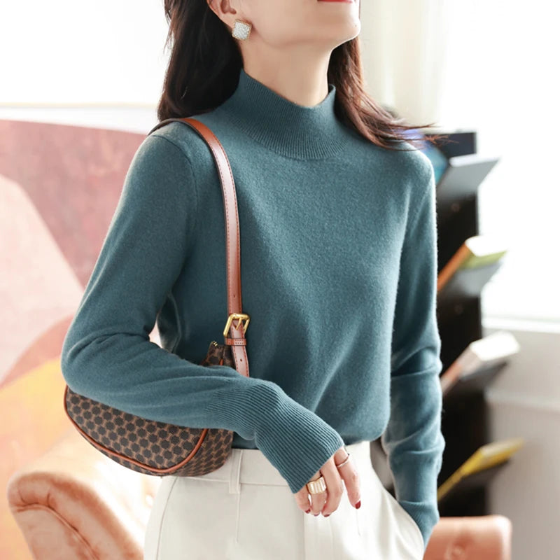 Damen Pullover Turtleneck Strick Langarm Warm 12