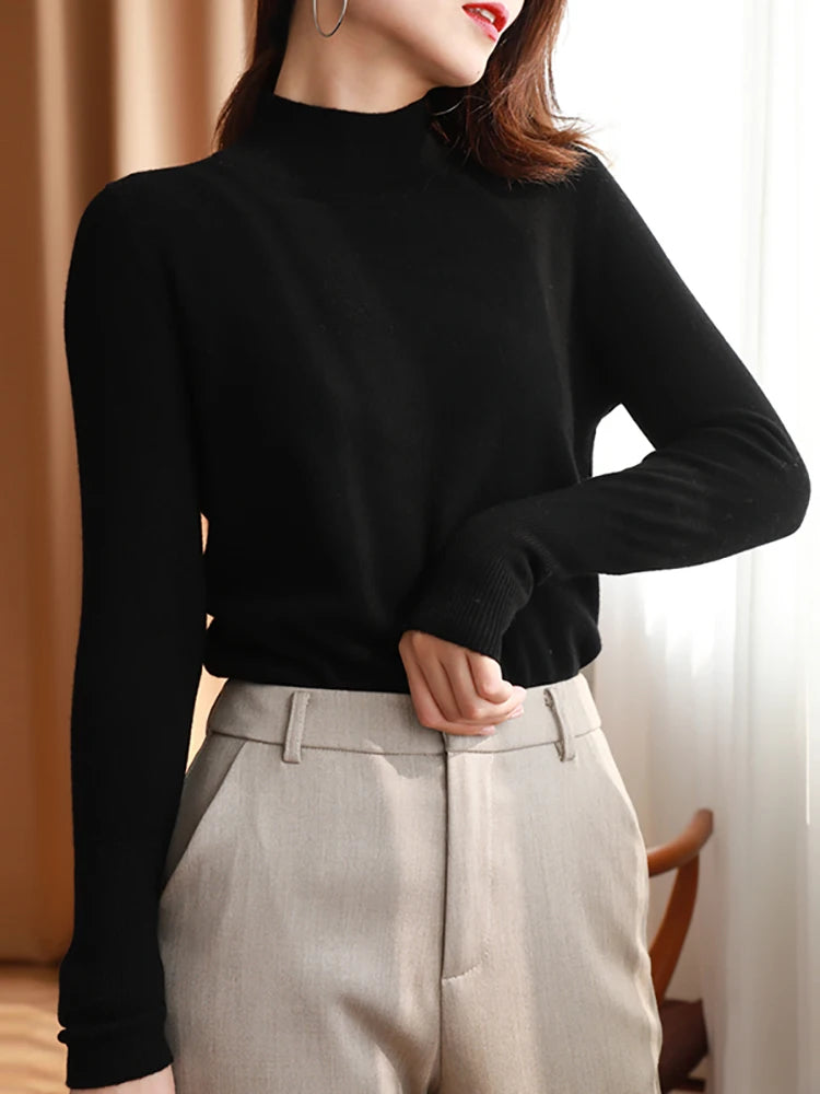 Damen Pullover Turtleneck Strick Langarm Warm 2