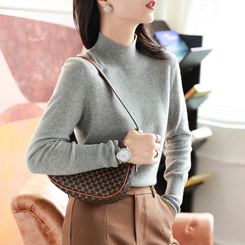 Damen Pullover Turtleneck Strick Langarm Warm 6