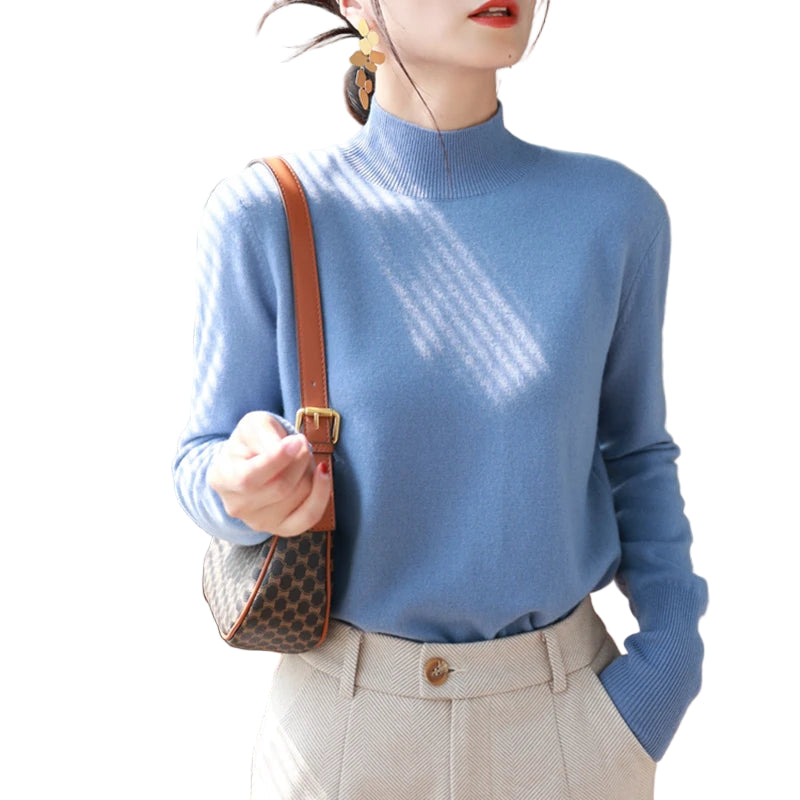 Damen Pullover Turtleneck Strick Langarm Warm 8