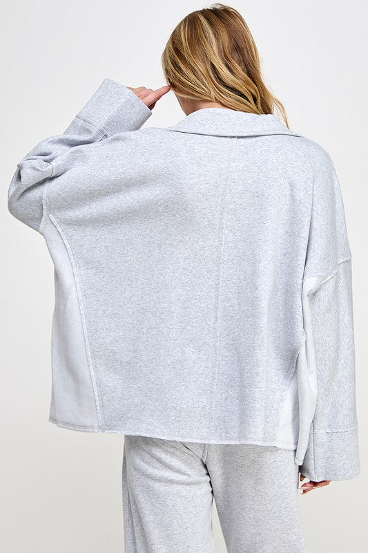 Damen Pullover V-Ausschnitt Dolman Ärmel Grau 2