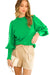 Damen Pullover mit Ballonärmeln und Pom Poms in Grün 0