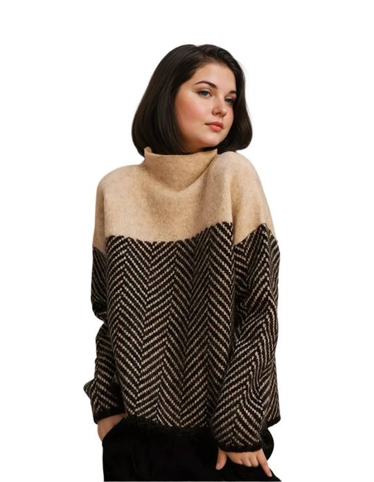 Damen Pullover mit Muster Stehkragen aus weichem Material 0