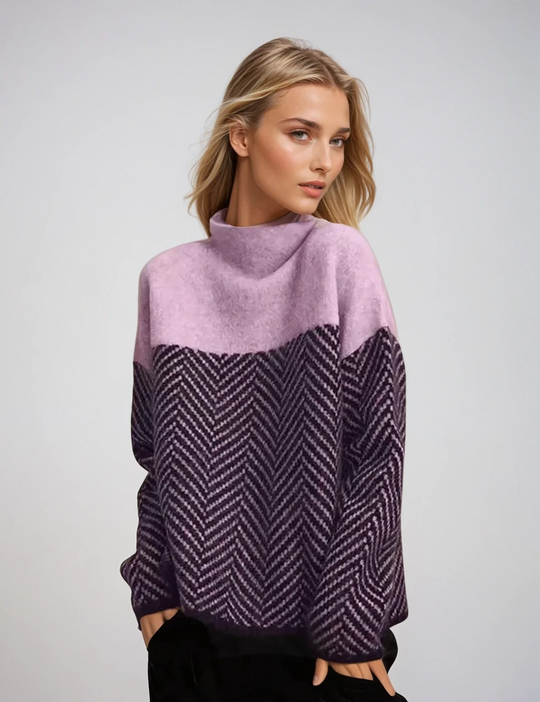 Damen Pullover mit Muster Stehkragen aus weichem Material 2