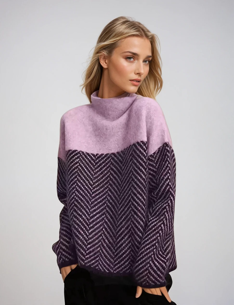 Damen Pullover mit Muster Stehkragen aus weichem Material 2