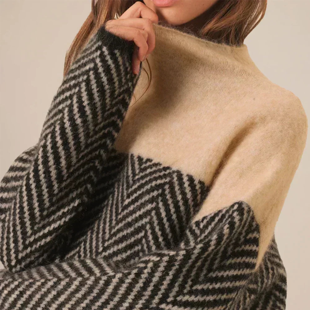 Damen Pullover mit Muster Stehkragen aus weichem Material 3