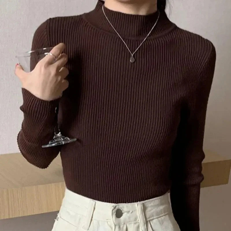Damen Pullover mit Stehkragen Vintage Strick Basic 10