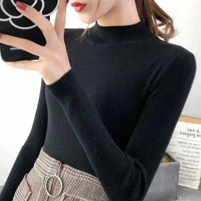 Damen Pullover mit Stehkragen Vintage Strick Basic 12