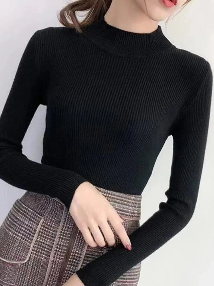 Damen Pullover mit Stehkragen Vintage Strick Basic 1