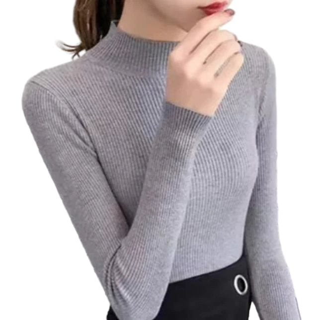Damen Pullover mit Stehkragen Vintage Strick Basic 3
