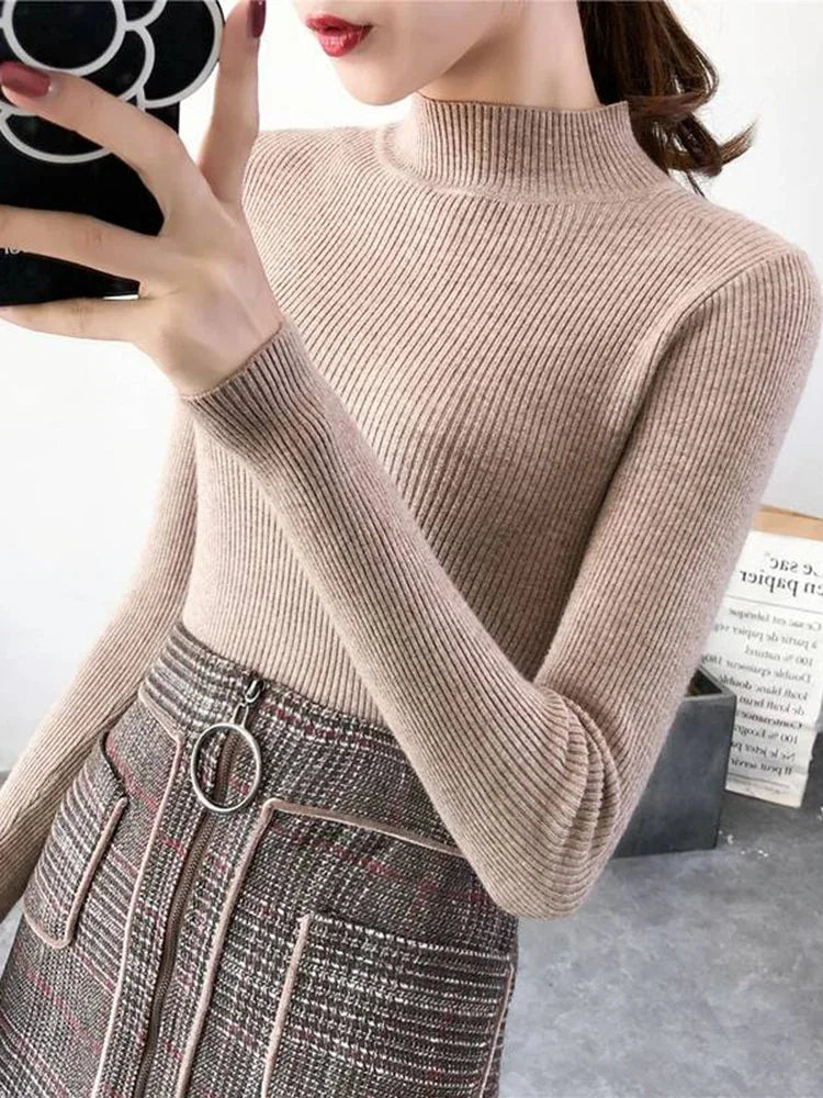Damen Pullover mit Stehkragen Vintage Strick Basic 4
