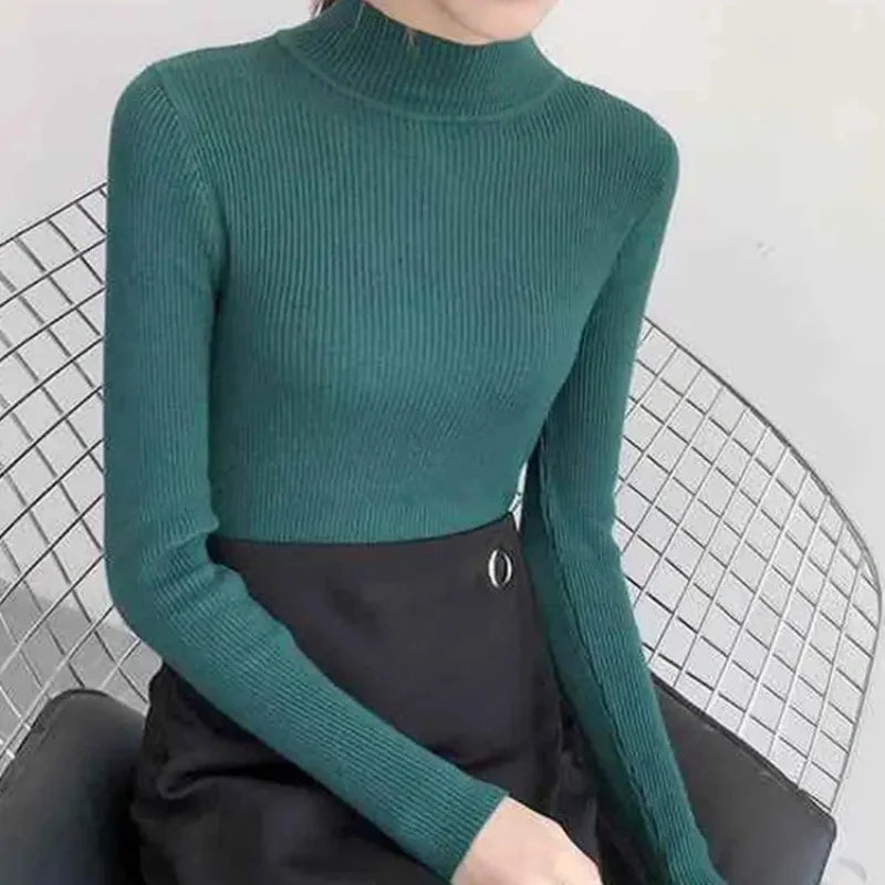 Damen Pullover mit Stehkragen Vintage Strick Basic 5