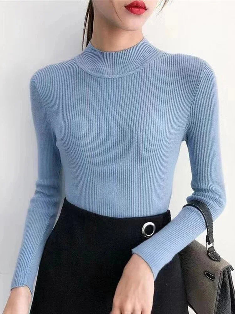 Damen Pullover mit Stehkragen Vintage Strick Basic 6