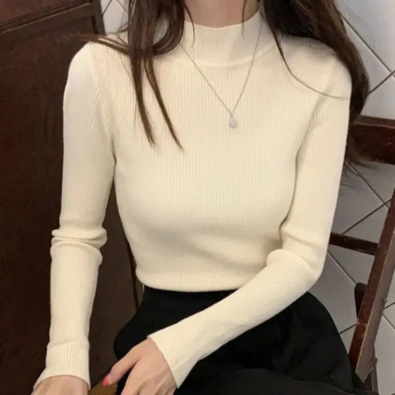 Damen Pullover mit Stehkragen Vintage Strick Basic 8