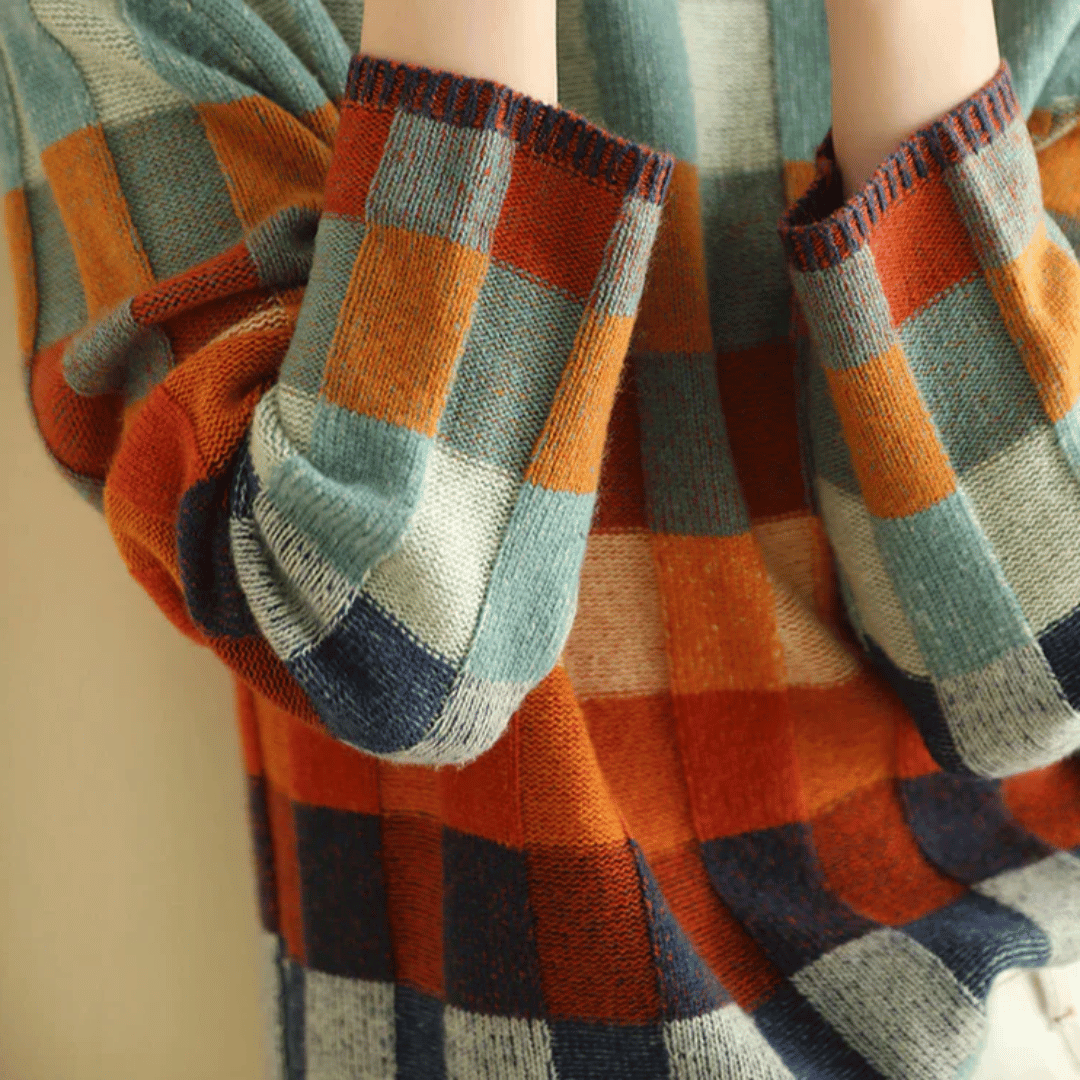 Damen Pullover mit Stehkragen und Patchwork-Design 3
