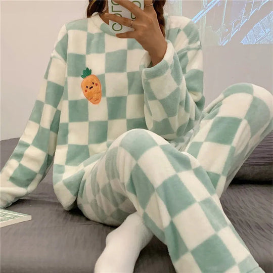 Damen Pyjama Set Bequem Baumwolle 1