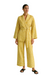 Damen Pyjama Set Lässiger Zweiteiliger Schlafanzug mit Wickelbluse und Weiten Hose aus leichtem Material 0
