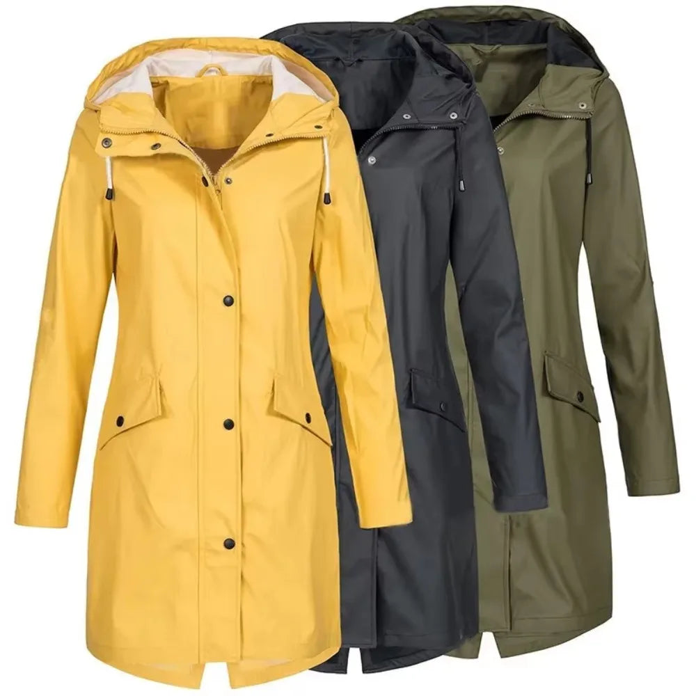 Damen Regenmantel Lange Regenjacke Wasserabweisend Synthetische Fasern 0