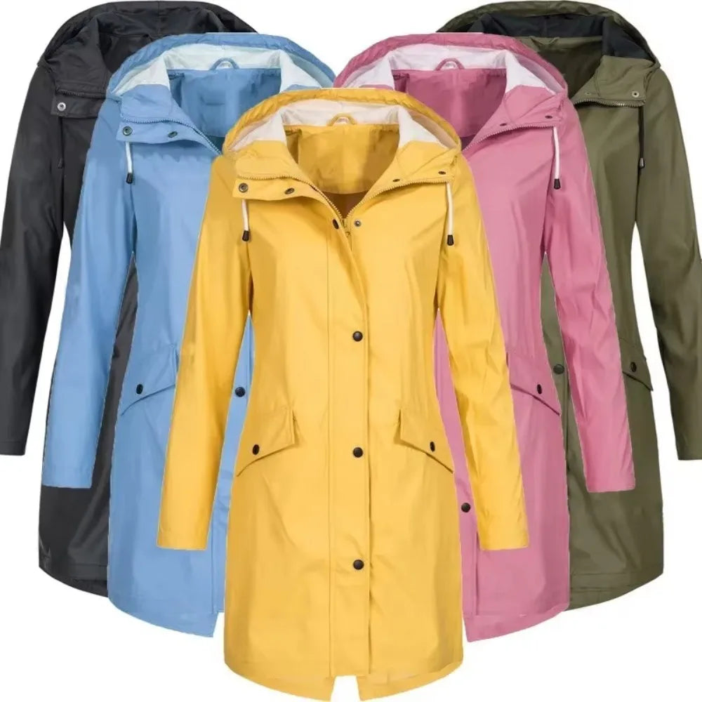 Damen Regenmantel Lange Regenjacke Wasserabweisend Synthetische Fasern 1