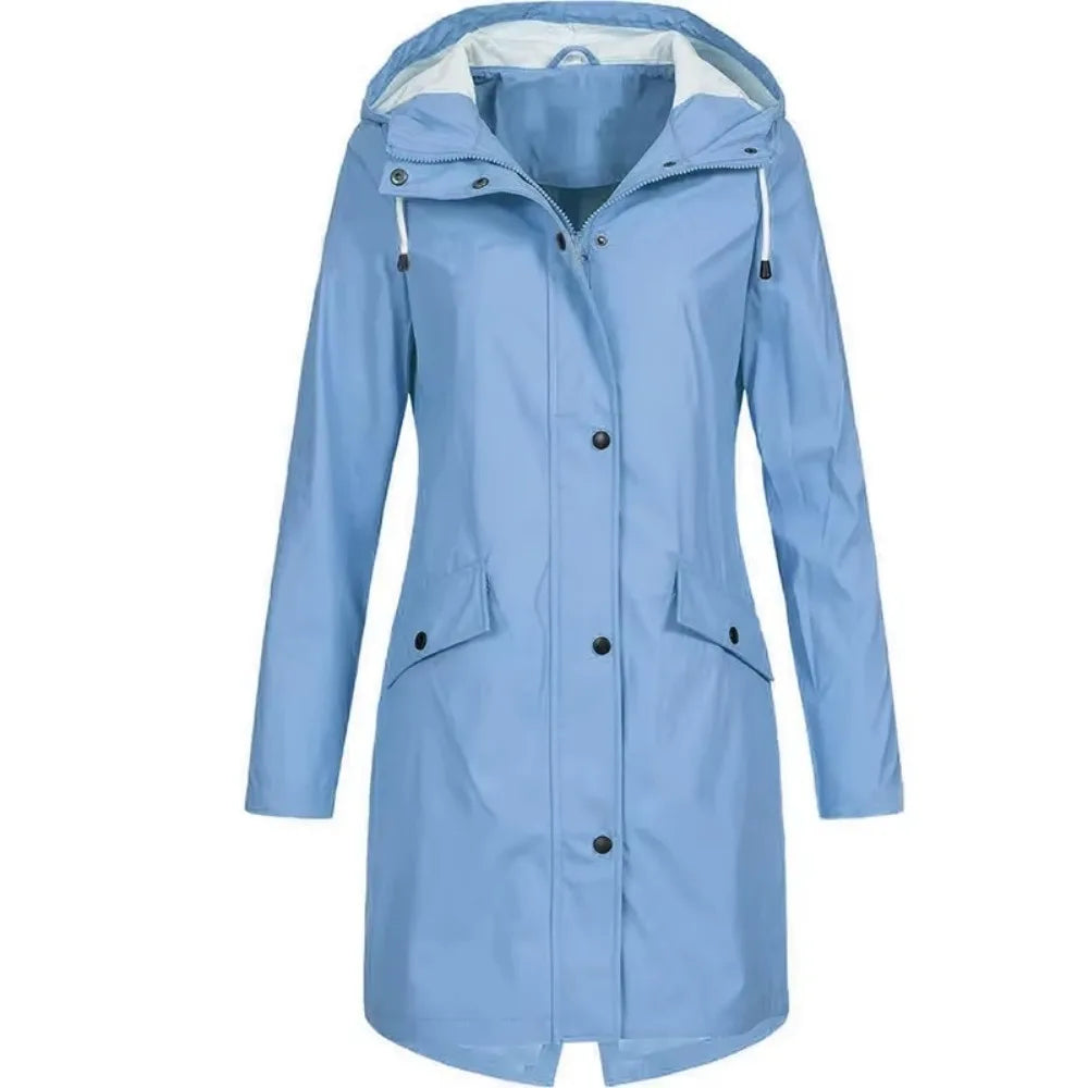 Damen Regenmantel Lange Regenjacke Wasserabweisend Synthetische Fasern 2