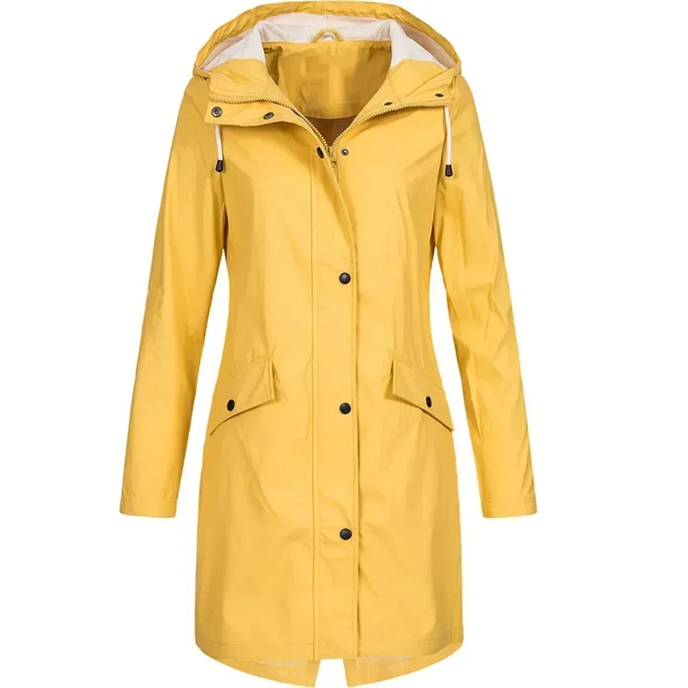 Damen Regenmantel Lange Regenjacke Wasserabweisend Synthetische Fasern 8