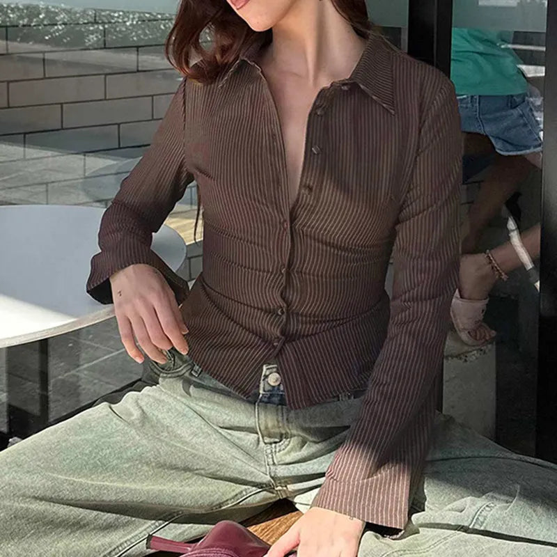 Damen Retro Bluse Slim-Fit mit Ausgestellten Ärmeln 5