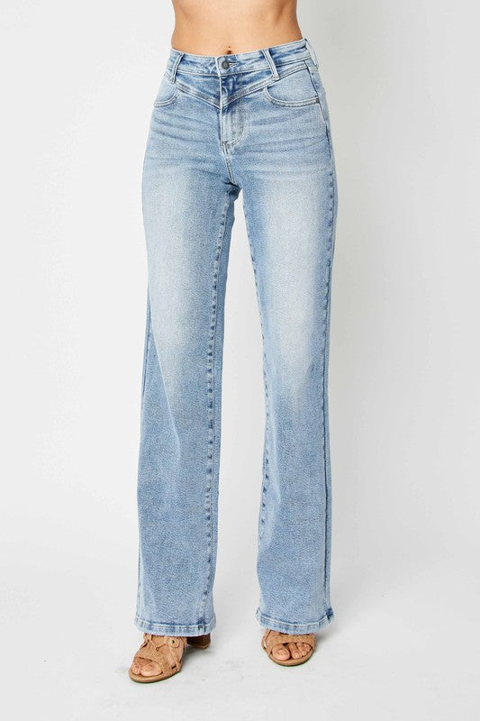 Damen Retro Jeans mit Hoher Taille und Yoke-Design 2