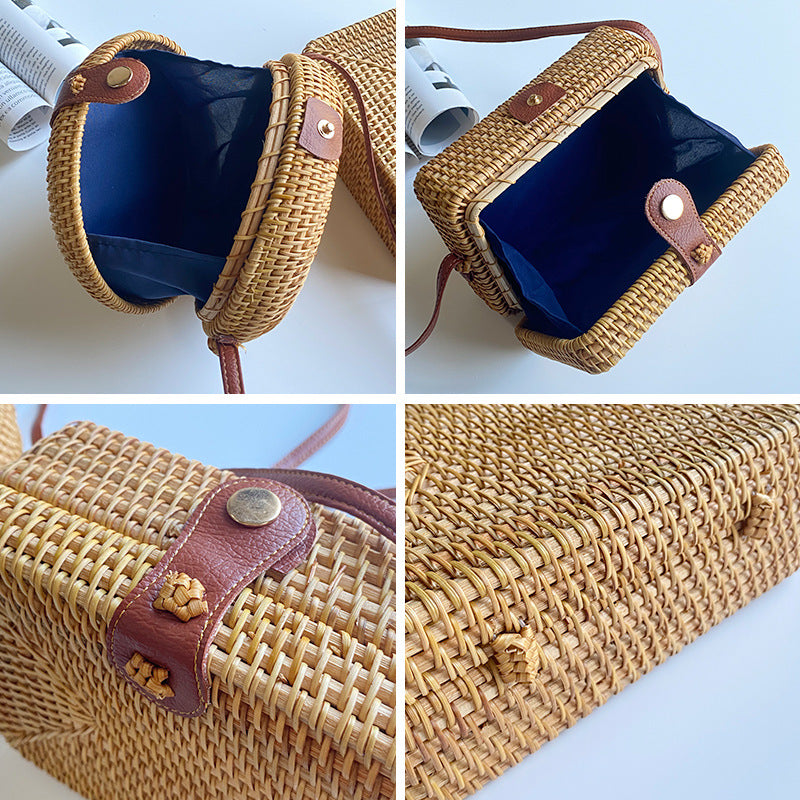 Damen Runde Korbtasche mit Keramikdetail 2
