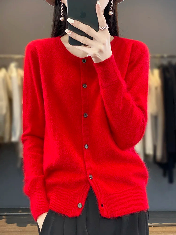 Damen Rundhals Pullover Klassisch Baumwolle 10