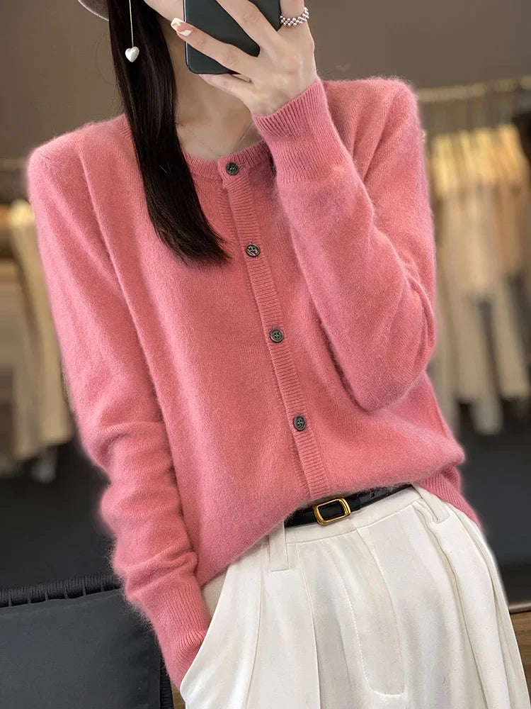 Damen Rundhals Pullover Klassisch Baumwolle 11
