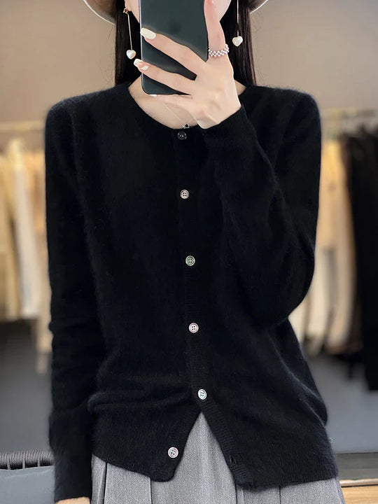 Damen Rundhals Pullover Klassisch Baumwolle 9