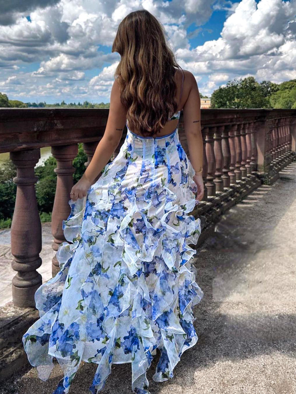 Damen Rüschenkleid Floral Muster 2