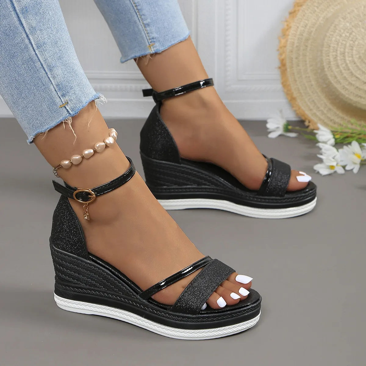 Damen Sandalen Bequem Offenes Design Hochwertige Textilien 3