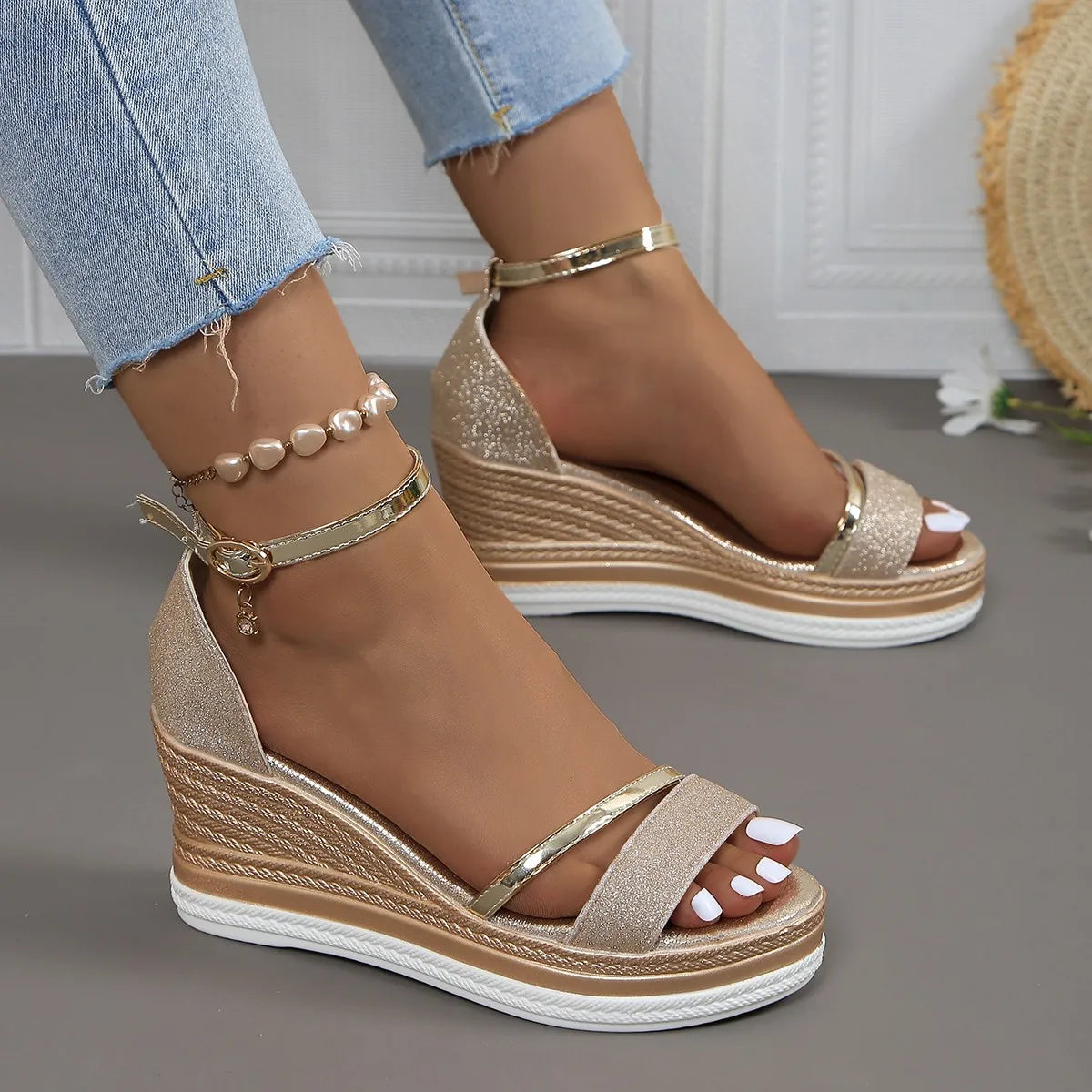 Damen Sandalen Bequem Offenes Design Hochwertige Textilien 4