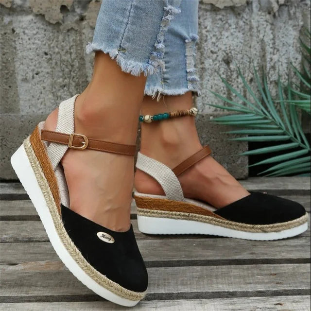 Damen Sandalen Geschlossene Zehenform mit Erhöhter Sohle für Sommerschuhe 1