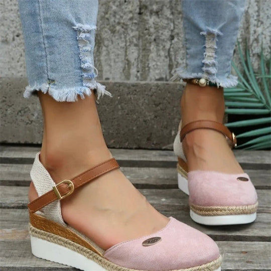 Damen Sandalen Geschlossene Zehenform mit Erhöhter Sohle für Sommerschuhe 3