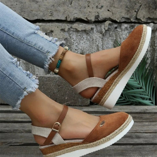 Damen Sandalen Geschlossene Zehenform mit Erhöhter Sohle für Sommerschuhe 4