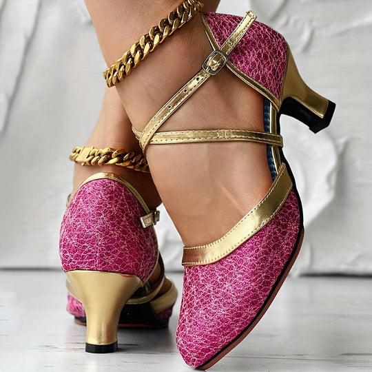 Damen Sandalen mit Schnallenriemen und Glänzender Oberfläche 4