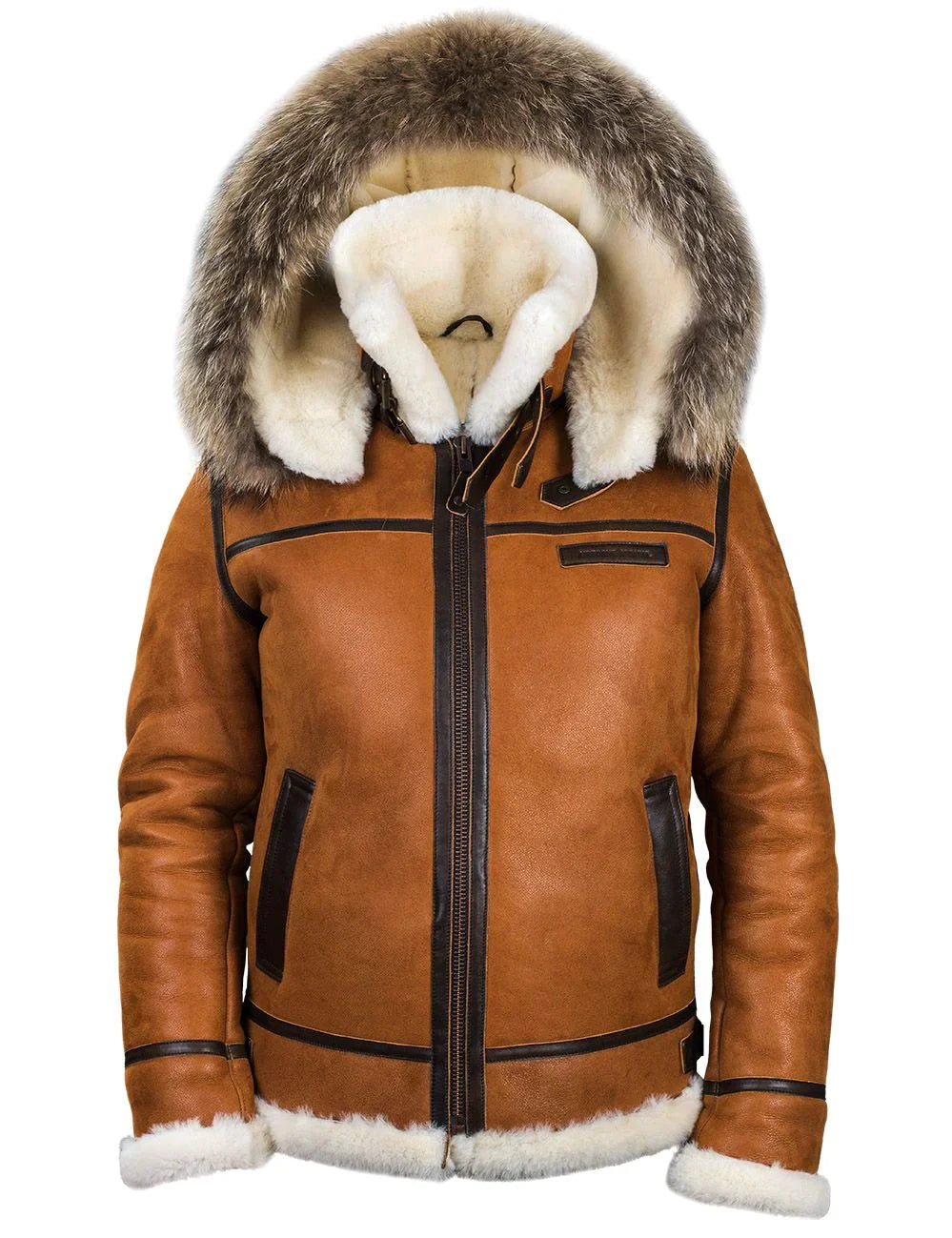 Damen Schaffelljacke mit Pelzkapuze 0